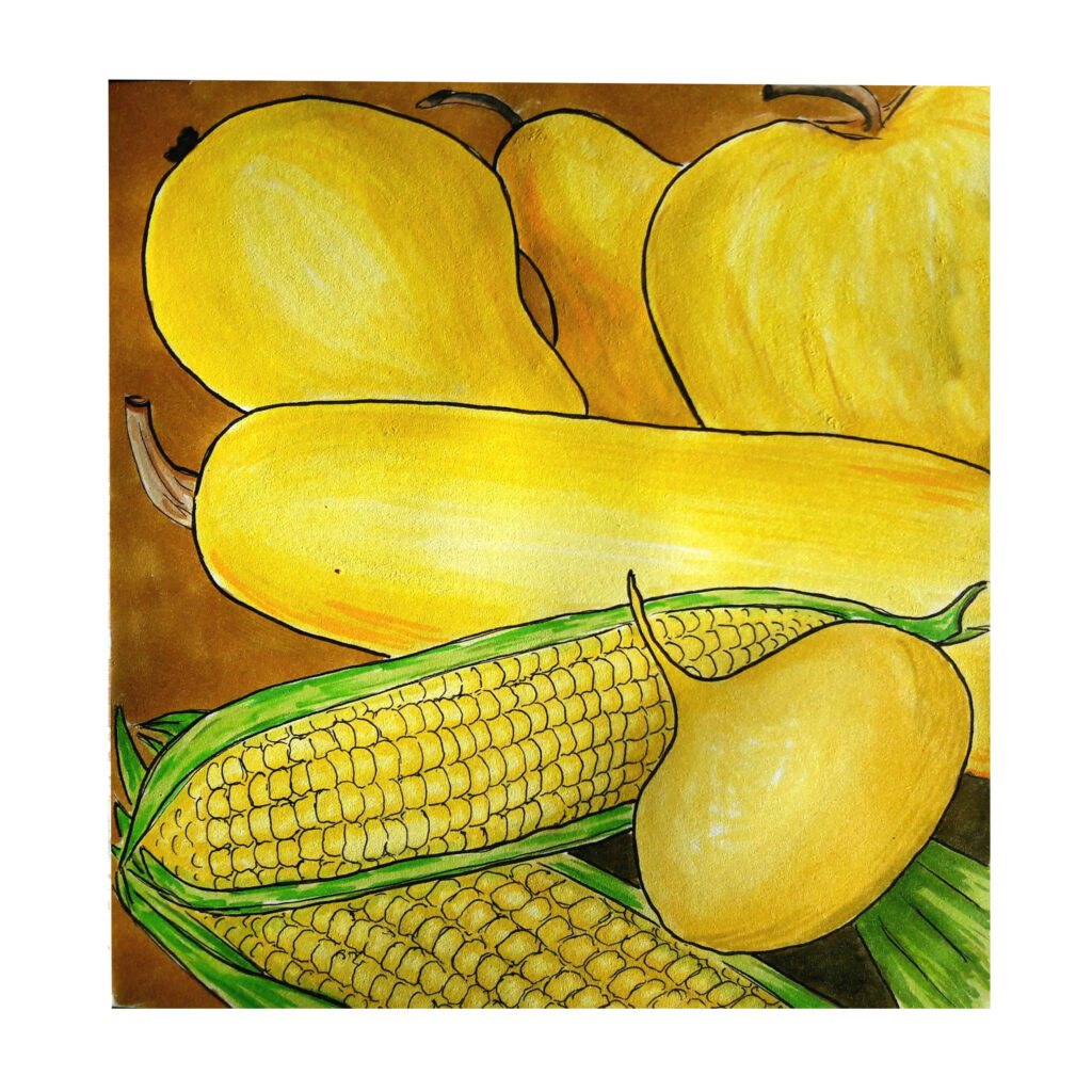 yellow vegetables white fields